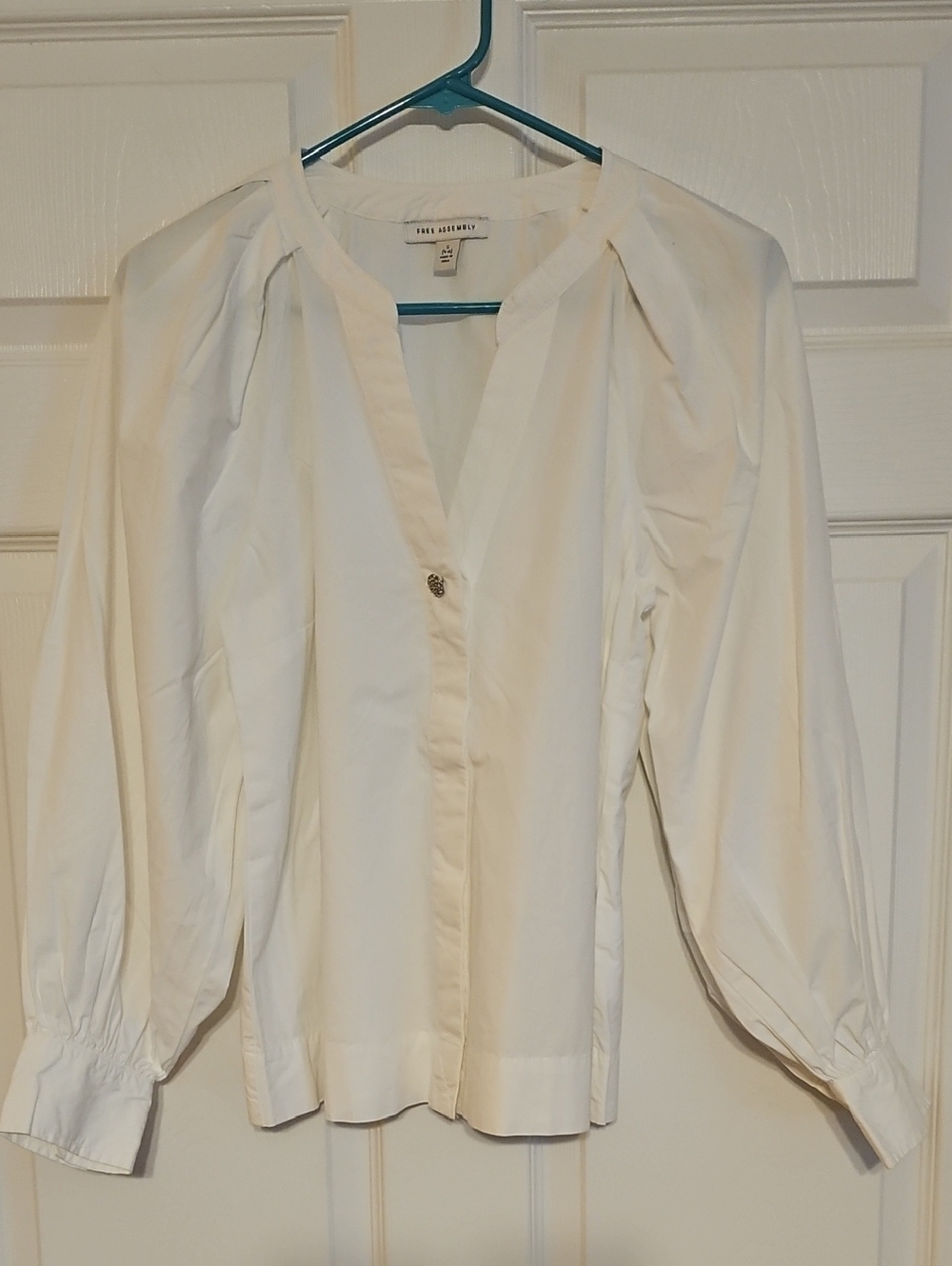 Free Assembly V-Neck Cotton Blouse in White